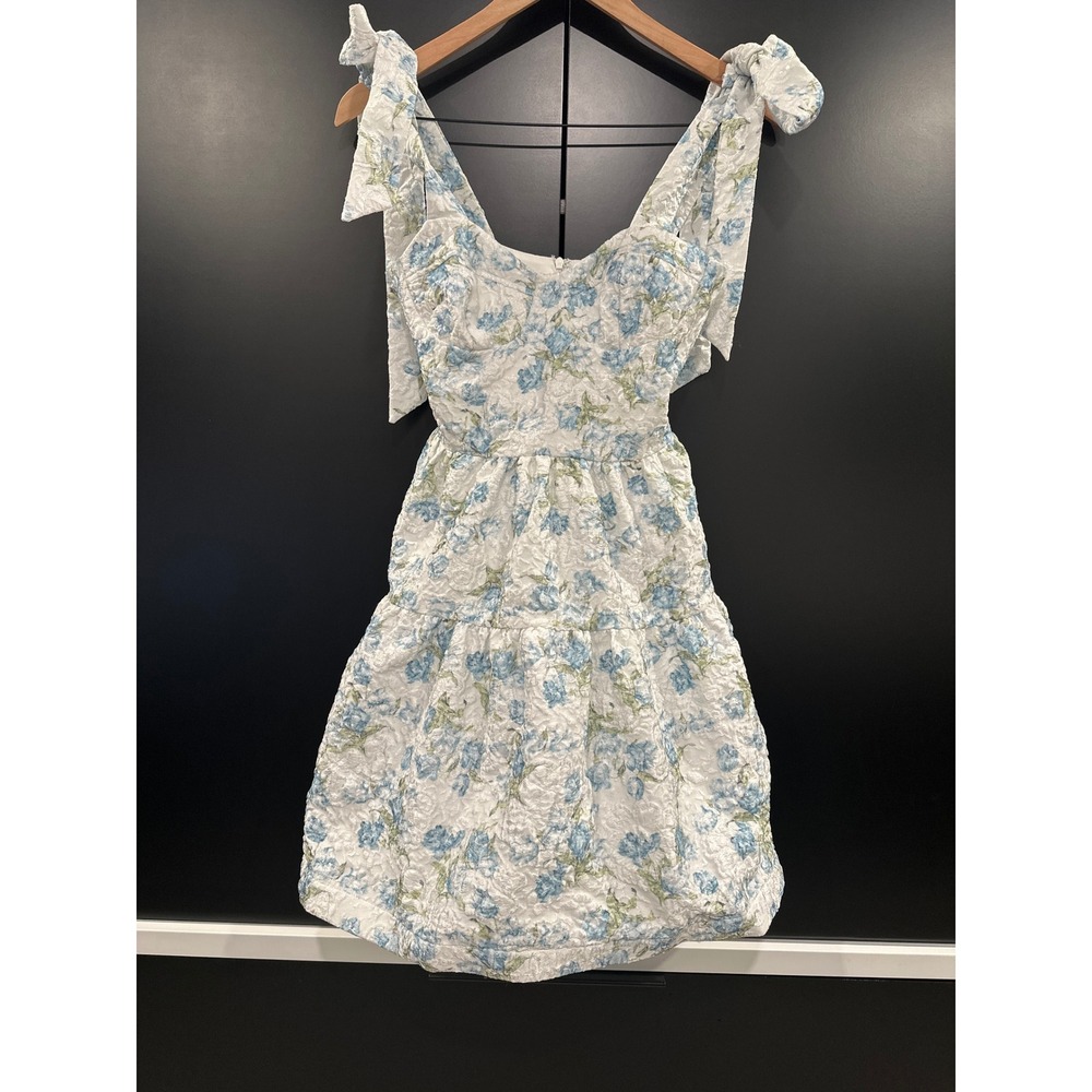 Altar'd State‎ Blue Floral Jacquard Tie Strap Mini Dress XXS ASWD-251-540
